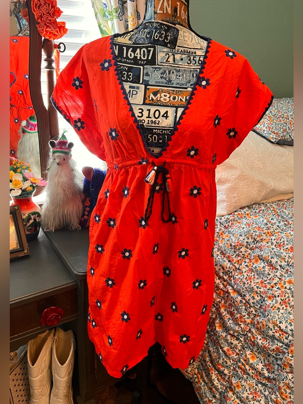 J. Crew Bright Red Floral Swim Coverup